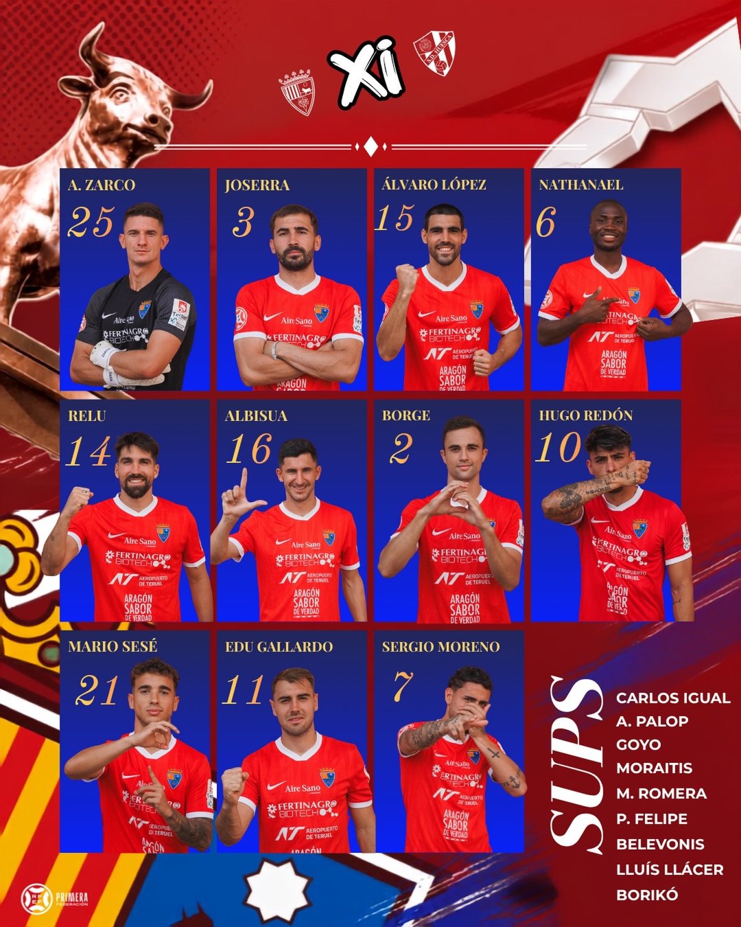 Este es el once rojillo para recibir a la SD Huesca en Pinilla