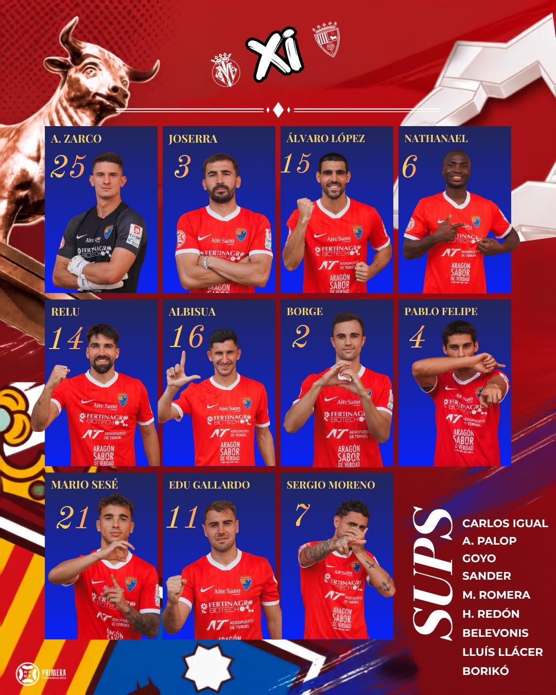 Este es el once rojillo para visitar al Villarreal B